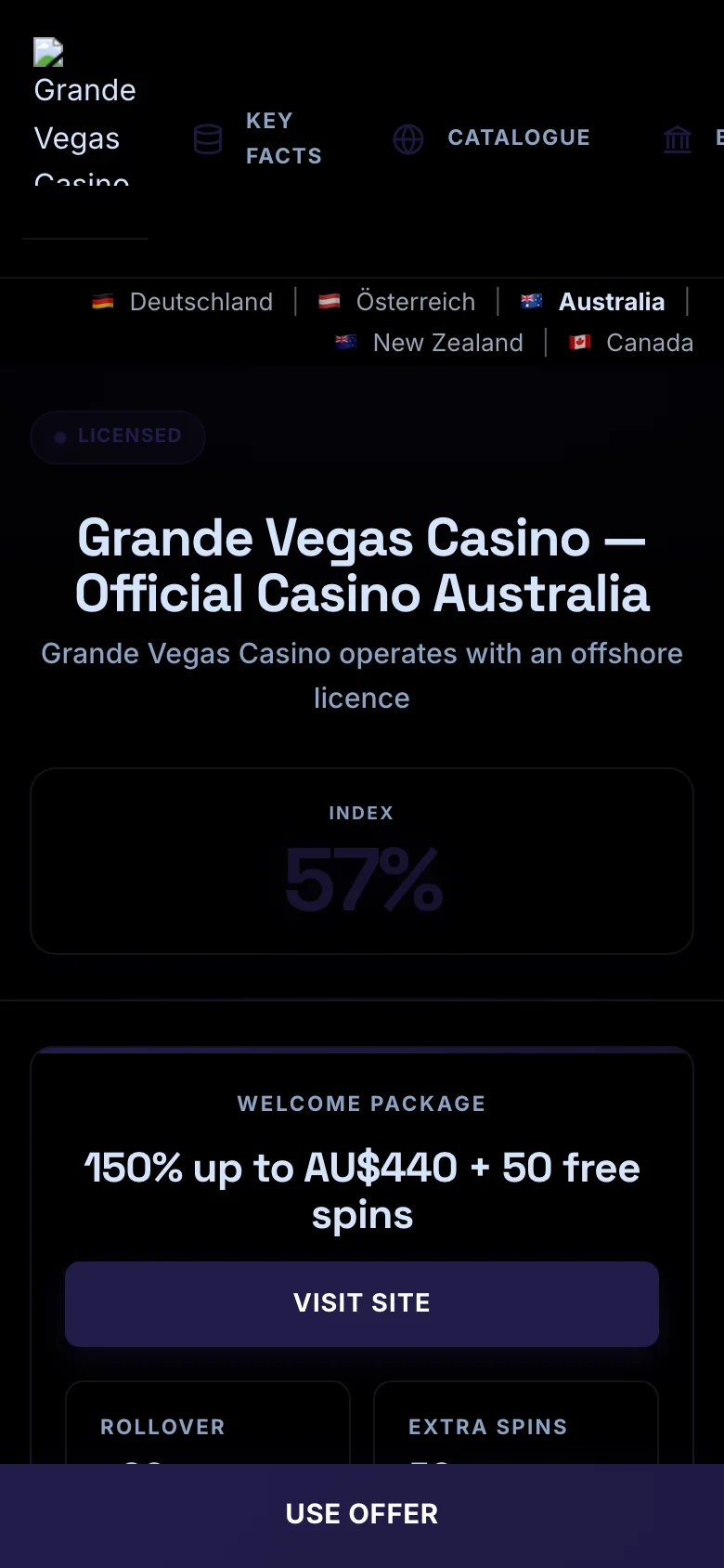 Grande Vegas Casino mobile lobby screenshot