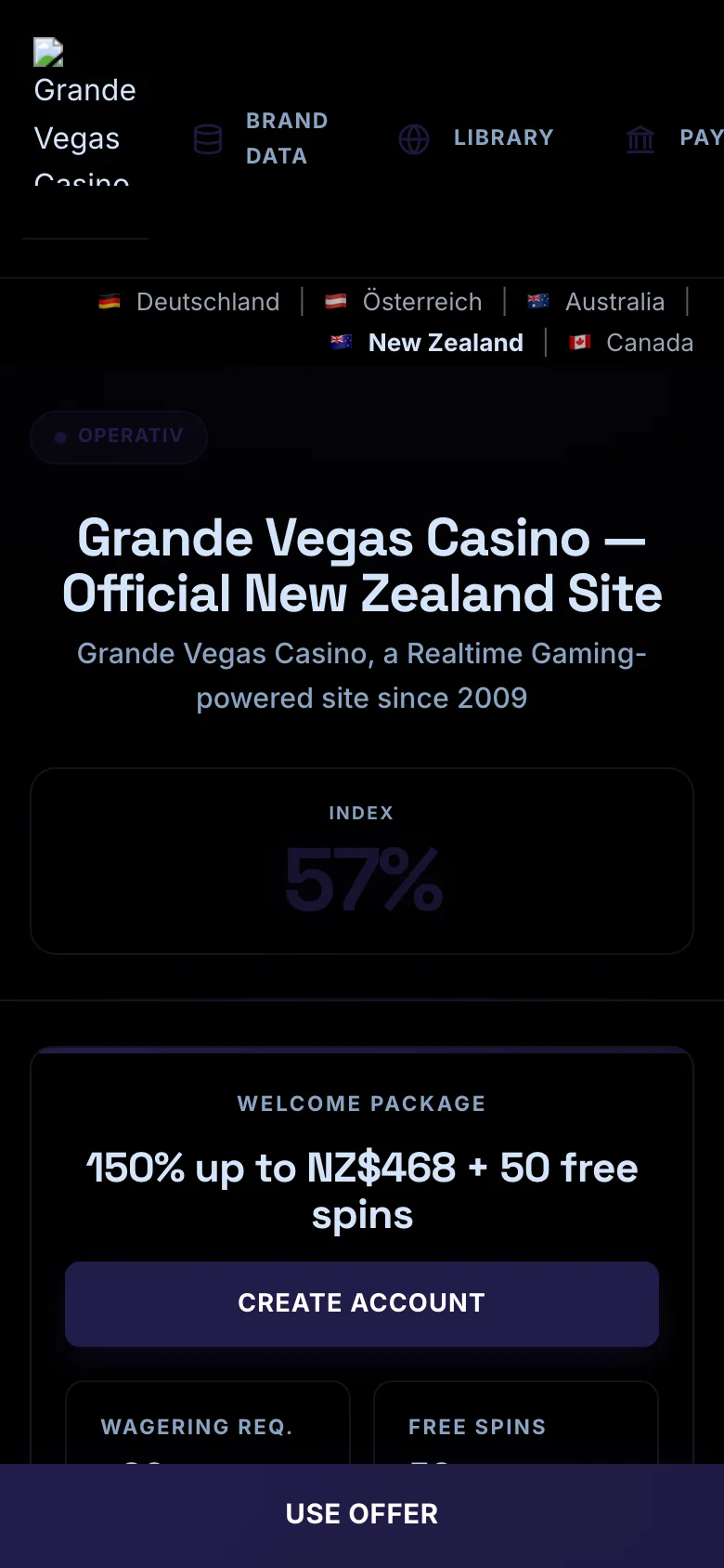 Grande Vegas Casino mobile lobby screenshot