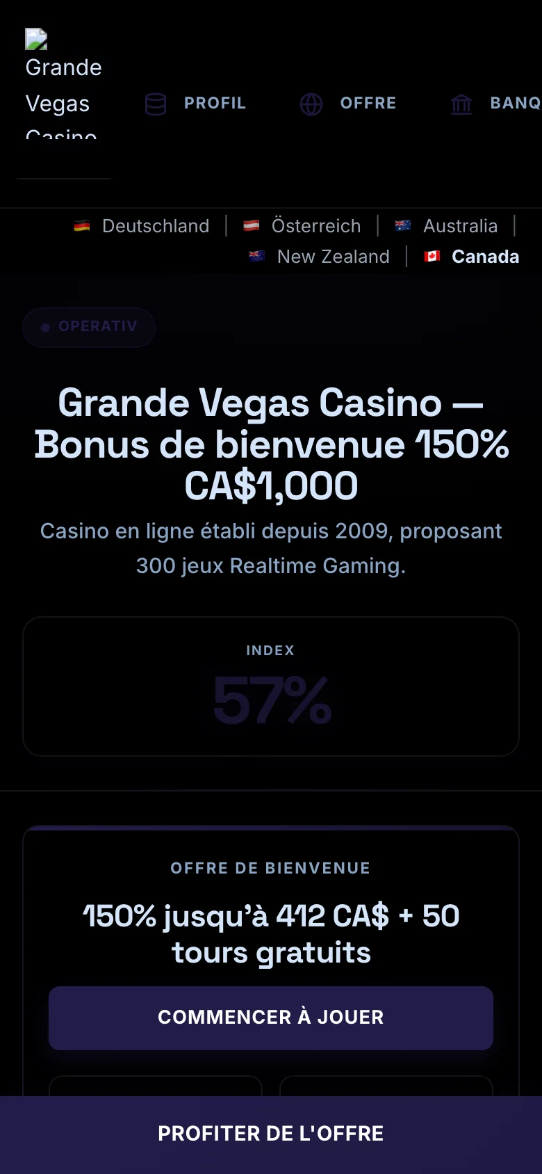 Grande Vegas Casino mobile lobby screenshot